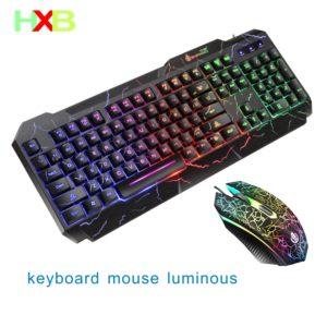 מקלדת ועכבר מדליקים USB Wired משחקי Gamer ערכת RGB LED זוהר עמיד למים קסם של מקלדת בנוחות מירבית