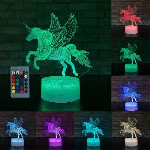 מנורת לילה 3D Led חד קרן 3W, בשלט רחוק 16 צבעים
